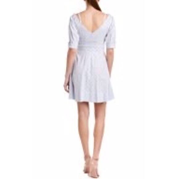 DEREK LAM 10 CROSBY White Blue Striped Embroidered Pin Dots V-Neck Dress 6 - Picture 8 of 8